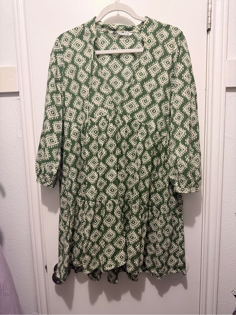 Zara Green and Cream Geometric Dress